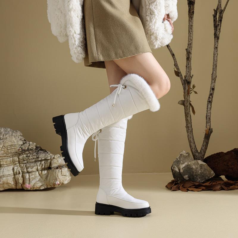 Large Size Women's Shoes - Black Fleece Snow Boots Long but Knee High Martin Boots New