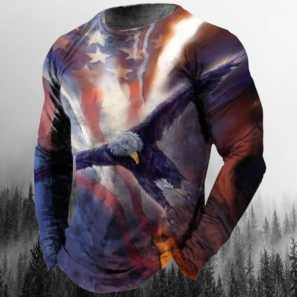 Men's Eagle Graphic Print Casual Long Sleeve T-Shirts Autumn Streetwear 3D Animal Print Hip Hop Tops