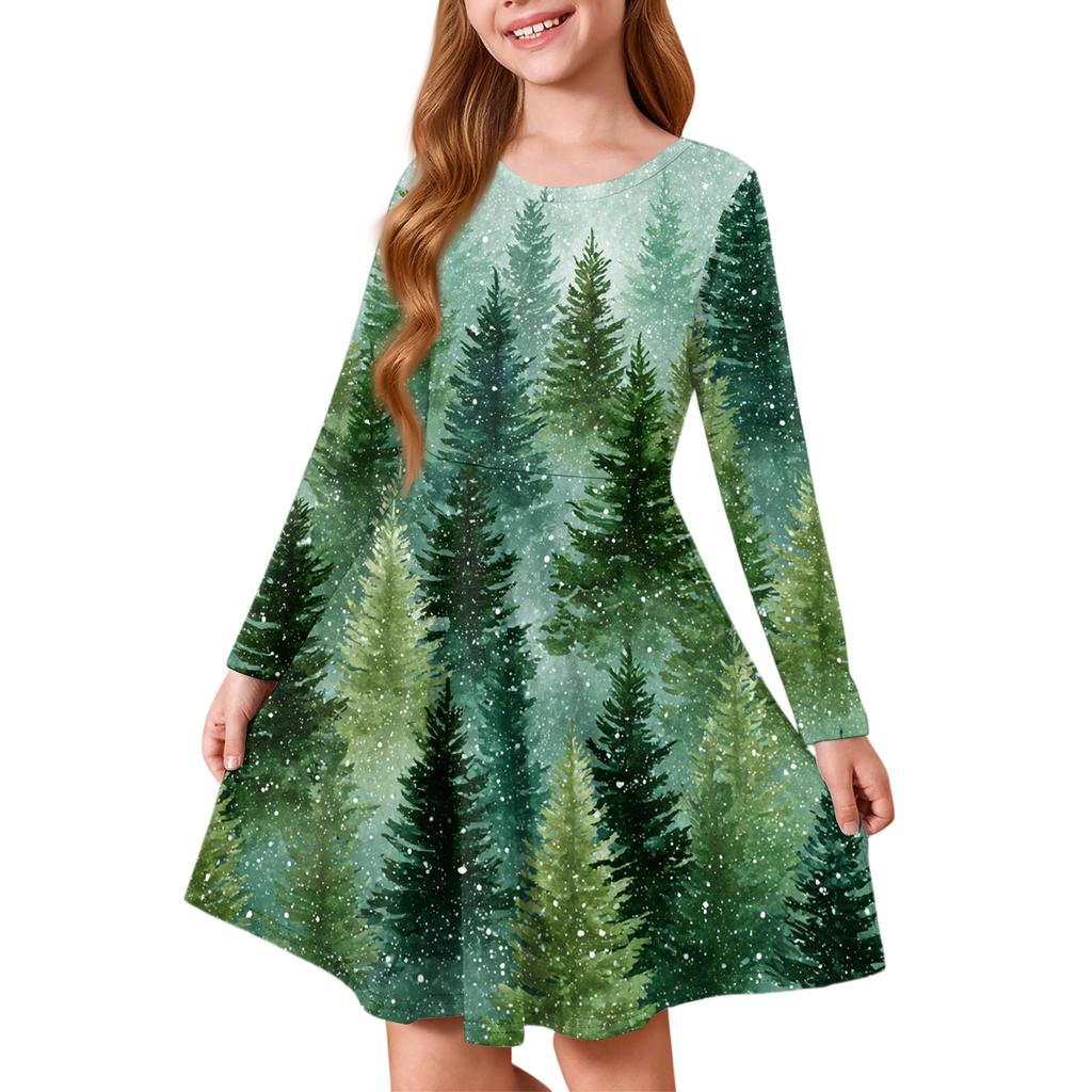 Mädchen Prinzessinnenkleid - Langarm A-Linien T-Shirt Kleid Weihnachtstag