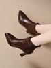 Autumn and winter new thin heel soft sole medium heel single boots pointed high heels short boots hand-scratched fashion boots