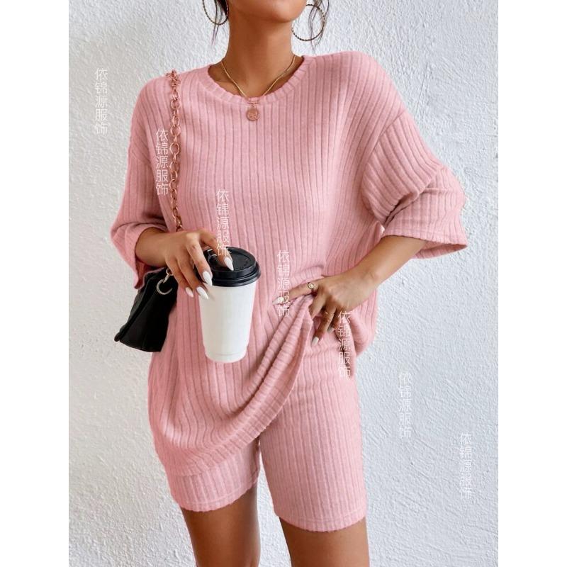 

Женская мода Повседневные Летние Весенние Однотонные С принтом Рукава 1/2 Вырез лодочкой Блузки и Рубашки Брюки Брючные Костюмы XL розовый