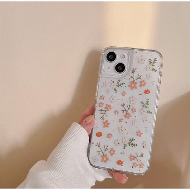 Flower Chrysanthemum Leaf Case for IPhone 16e 16 15 14 13 12 11 Pro Max 15 16 Plus 13 12 Mini 7 8 SE Floral Shell Clear Cover
