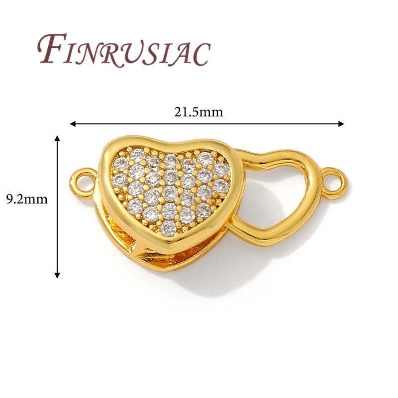 18K Gold Plated Connectors For Jewelry,Brass with Zircon Heart Clasps For Bracelets Accessories,DIY Jewelry Necklace Clasp