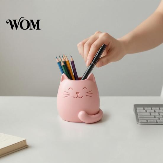 Smooth Surface Pen Holder Holder, Cartoon Cat Shape Desk Organizer, Decorative Odorless Container Stationery for Pencils Gel Pens Makeup Brushes