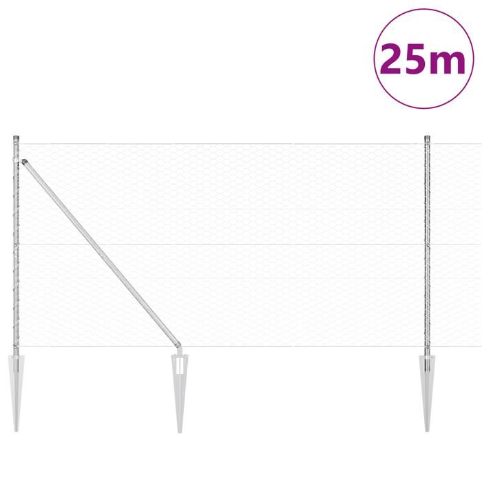 Clôture Hexagonale vidaXL 1,4x25 m Acier Galvanisé 3353386