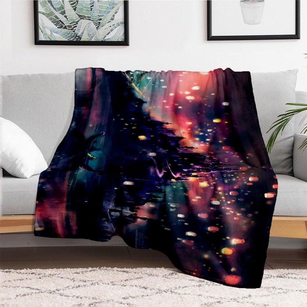 Fantasy Night Sky Lanterns iPhone WallpaperBlanket Flannel Throw Blanket for Sofa, Bed, Travel, Camping, Office, Couch, Chair