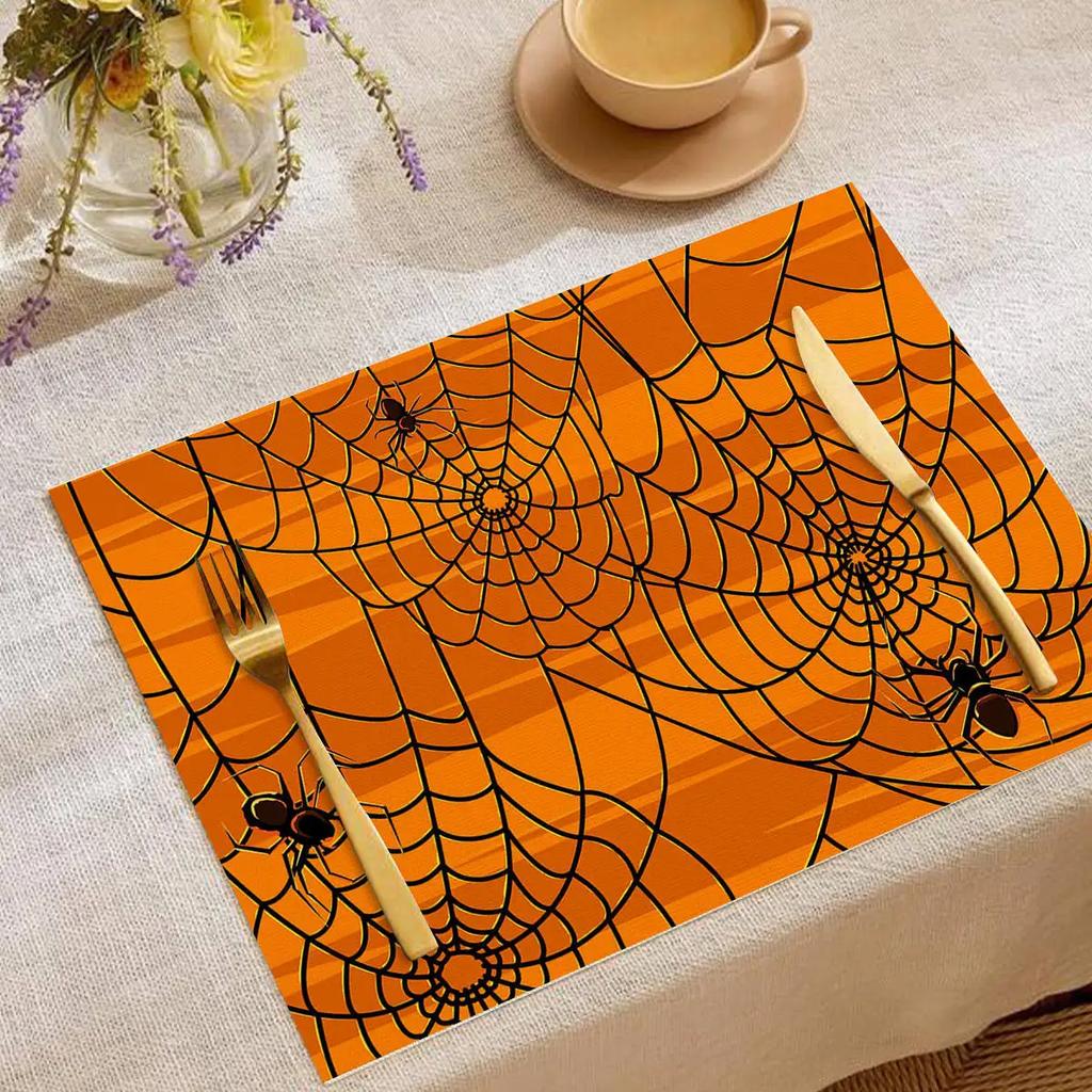 Halloween Heat-Resistant Placemats Festive Home Decor Kitchen Living Room Table Pads Durable Decorative Mats Party Supplies