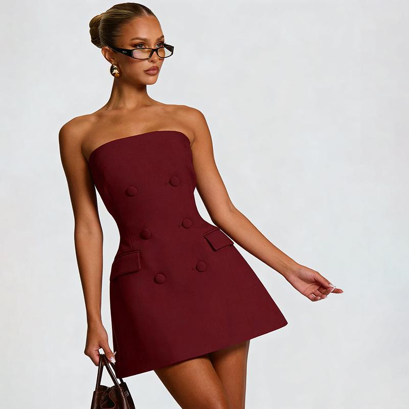 D25DS580 Europäischer & Amerikanischer Herbst/Winter Sexy Einfarbiger Schlank geschnittener Bandeau Knospenrock für Damen