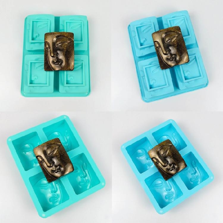 Silicone Mould Human Face Soap Resin Mould 4 Holes Buddhas Portrait Candle Molds