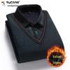 Maglione a due pezzi in maglia con revers foderato in pile da uomo Woodpecker per mezza età e anziani - Caldo abbigliamento invernale