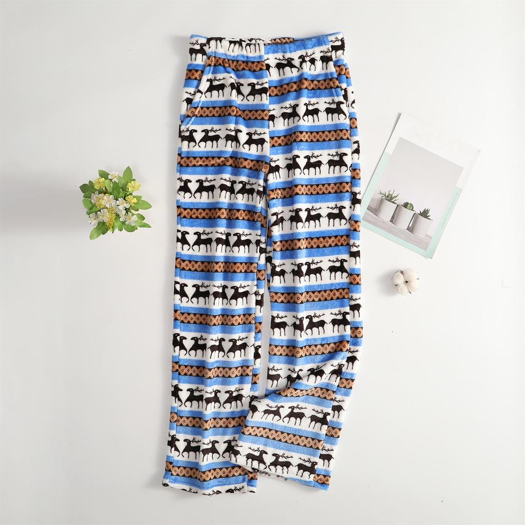 Women Pajama Pants Plush Sleep Pants Soft Elastic Waist Pajama Bottoms Patterned Pants With 2 Pockets