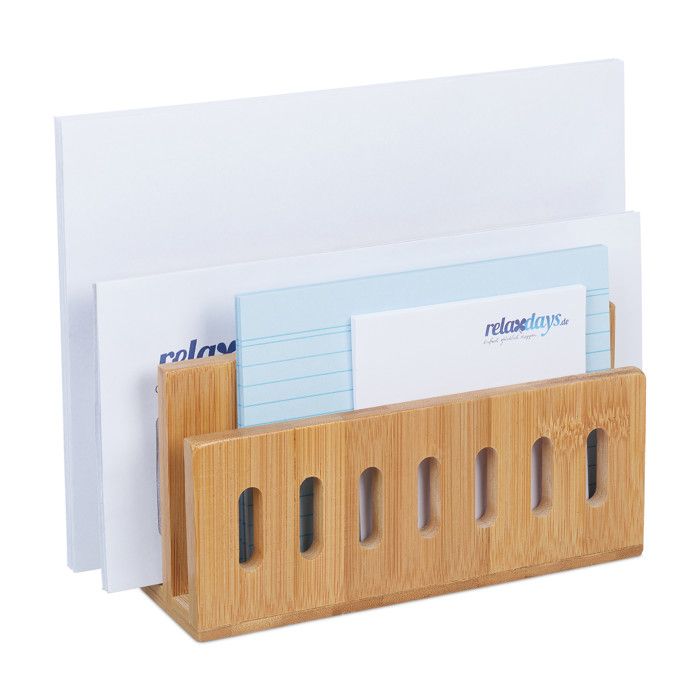 Relaxdays Organiseur Bureau, Bambou, 3 Compartiments, Trieur Courrier Pratique, Porte-documents, HLP: 13x18x8 Cm, Nature