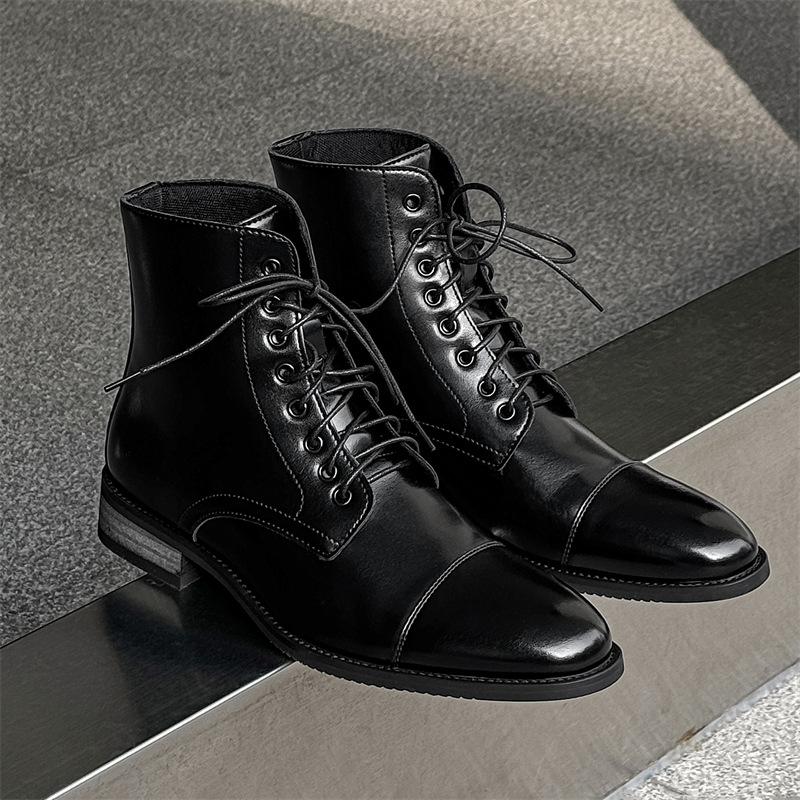Men's Leather Boots Luxury Banquet Party Dress Boots British Style Business Formal Boots for Men Casual Leather High Top Booties