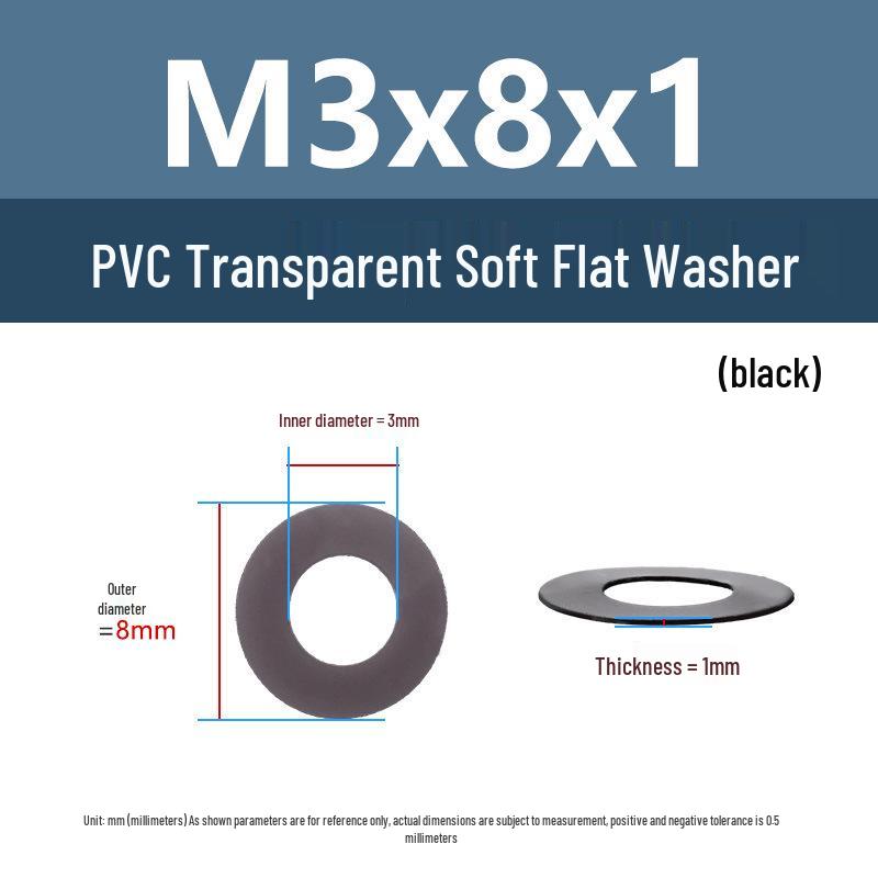 Yigu Black PVC Insulating Waterproof Flat Washer (M2-M10, M4-M5)