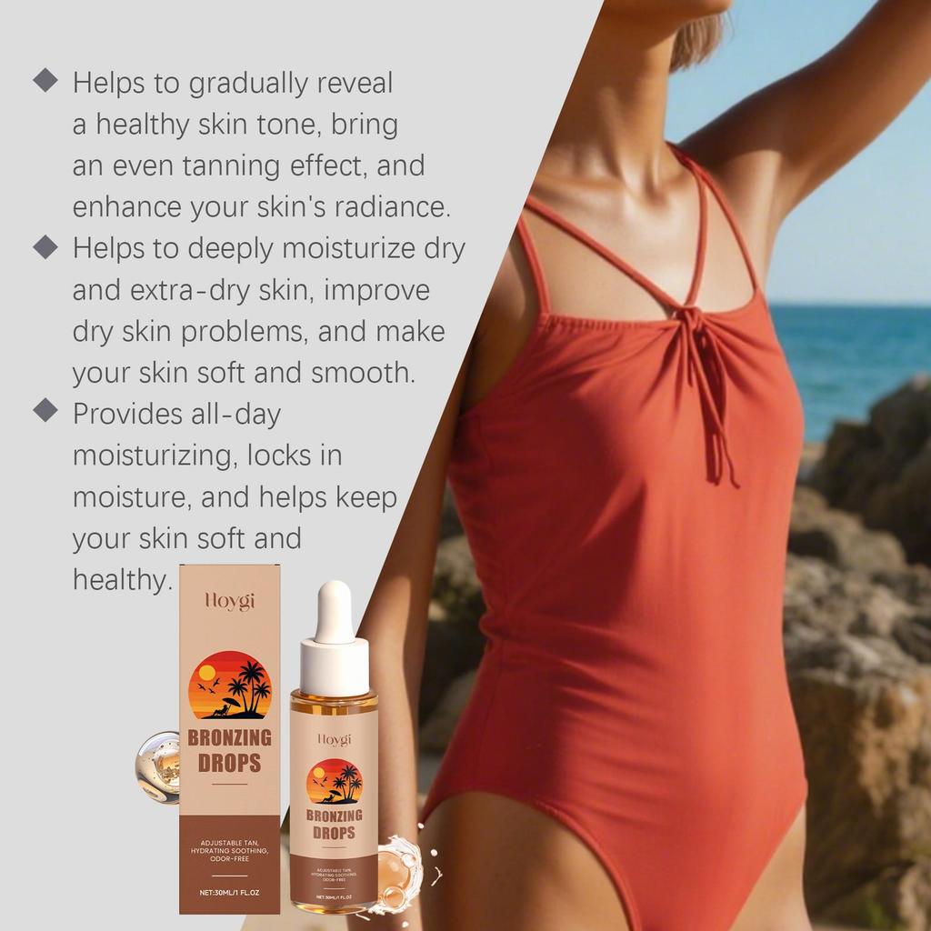 Sunless Tanning Drops Bronzing Drops for Face Gradual Natural-Looking Tan Mixable with Moisturizer Hydrating & Nourishing Vegan