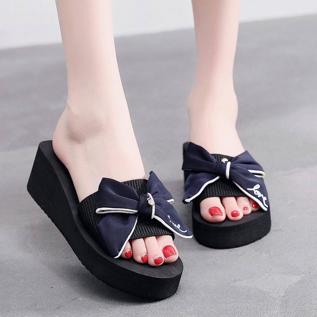 Women Thick Bow Slippers Wedge Heel Slipper Booties For Women Indoor Slippers For Women And Men Shower Quick Drying Bathroom