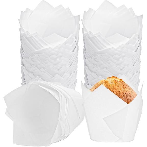 200Pcs Tulip Cupcake Liners Muffin Baking Liners Holders Premium Baking Cups Cupcake Wrappers Christmas Cupcake Lliners for Weddings, Birthdays, белый