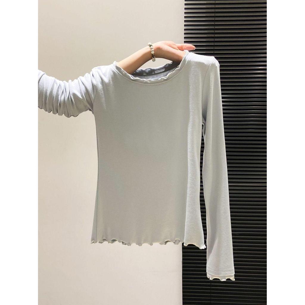 Korean Ruffle Long Sleeve Slimming Top for Women - 2026 Autumn Collection