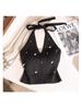 French Beaded Halter Camisole: Slim-Fit, Off-Shoulder, Knit Top for Women - Perfect Summer Wear