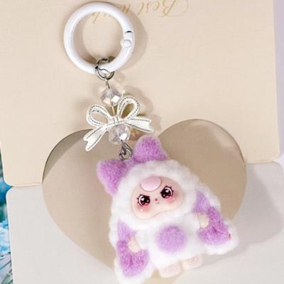 Bow Flocked New Three-year-old Baby Cartoon Keychain DIY Jewelry Three-dimensional Doll Schoolbag Hanging