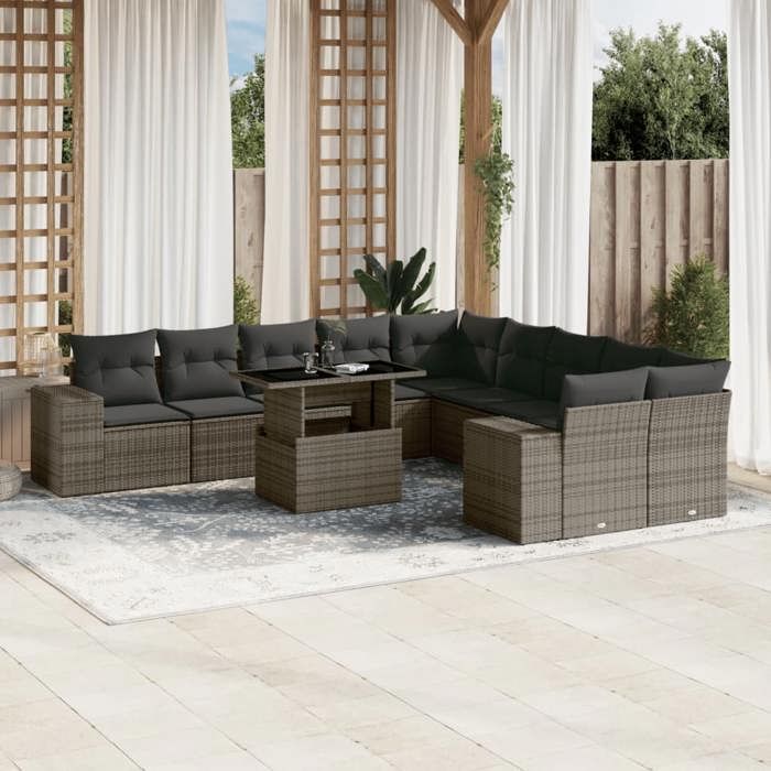 VidaXL Salon de jardin 11 pcs avec coussins gris résine tressée 3269430
