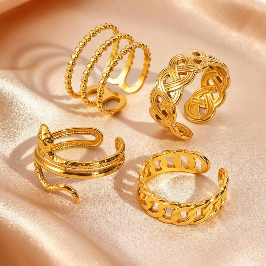 Goldfarbene Edelstahl Chunky Breite Ringe für Damen, Geometrischer Mode Offener Ring, Wasserdichter Minimalistischer Finger Schmuck Geschenk