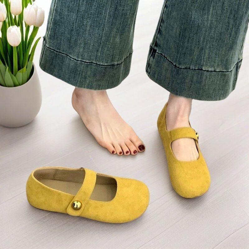 Flat Bottom Women's New Spring and Summer Single Shoes Mary Jane Women's Shoes Retro Grandma Beanie Shoes