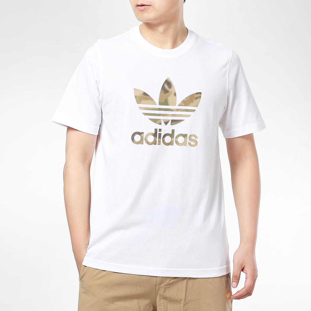 Adidas Originals Camouflage Logo Print Crew Neck T-Shirt Men Tops White GN1855