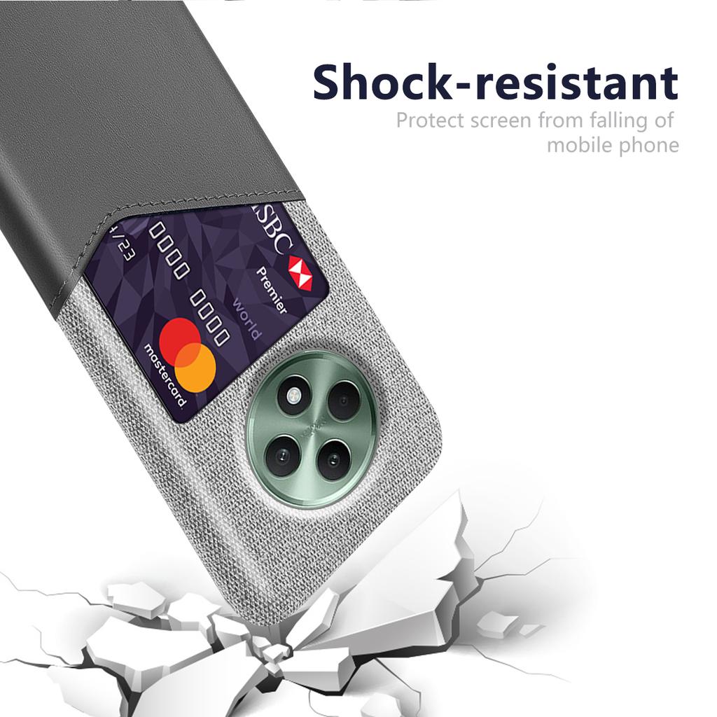 Für Oppo Reno12 F 5G Hülle Stofftextur PU-Leder Hartes PC Kartenfach Handyhülle