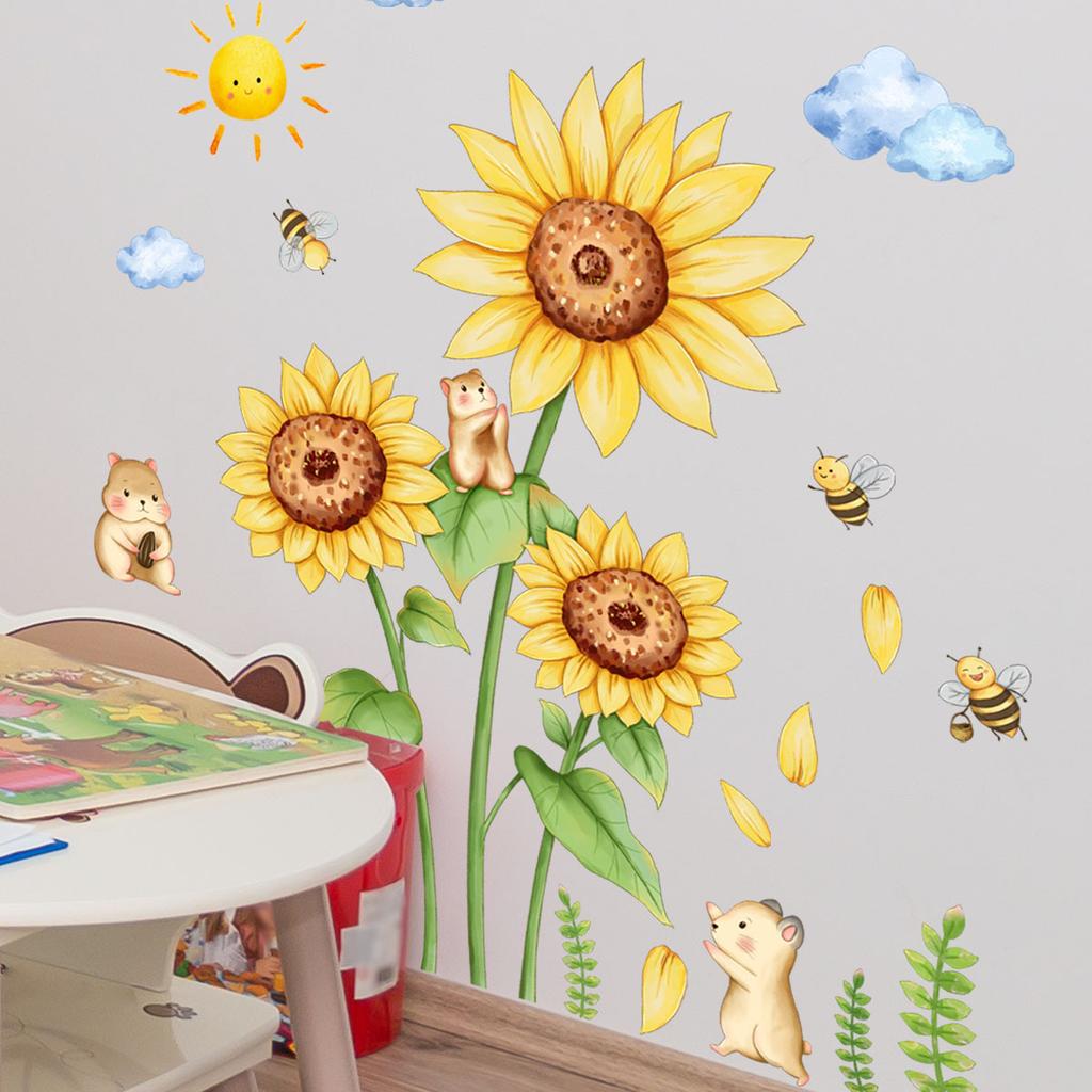 Sunflower Bear Bee Wall Stickers, Bedroom Children's Room Decoration Wall Stickers, Self Adhesive Wall Stickers