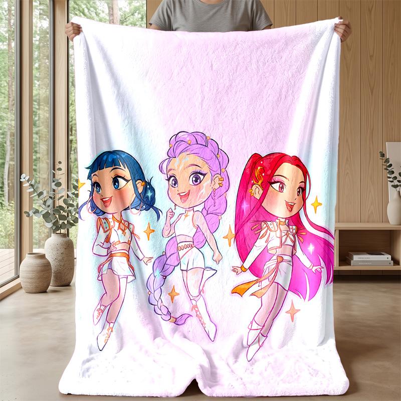 Kpop Demon Hunters Trykt Flanell Kastepledd Mykt Varmt Lettvekts Helårspledd for Sofa Seng Camping Hjemmeinnredning Julegave