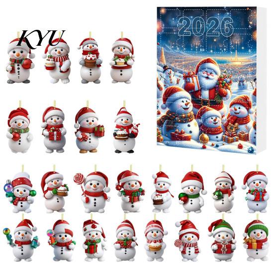 Weihnachts-Adventskalender 2026, Schneemann 24-Tage-Countdown-Box mit Acryl-Aufhänger für Mädchen Jungen Anhänger, Festlicher Baumschmuck, Feiertagsgeschenk Kinder