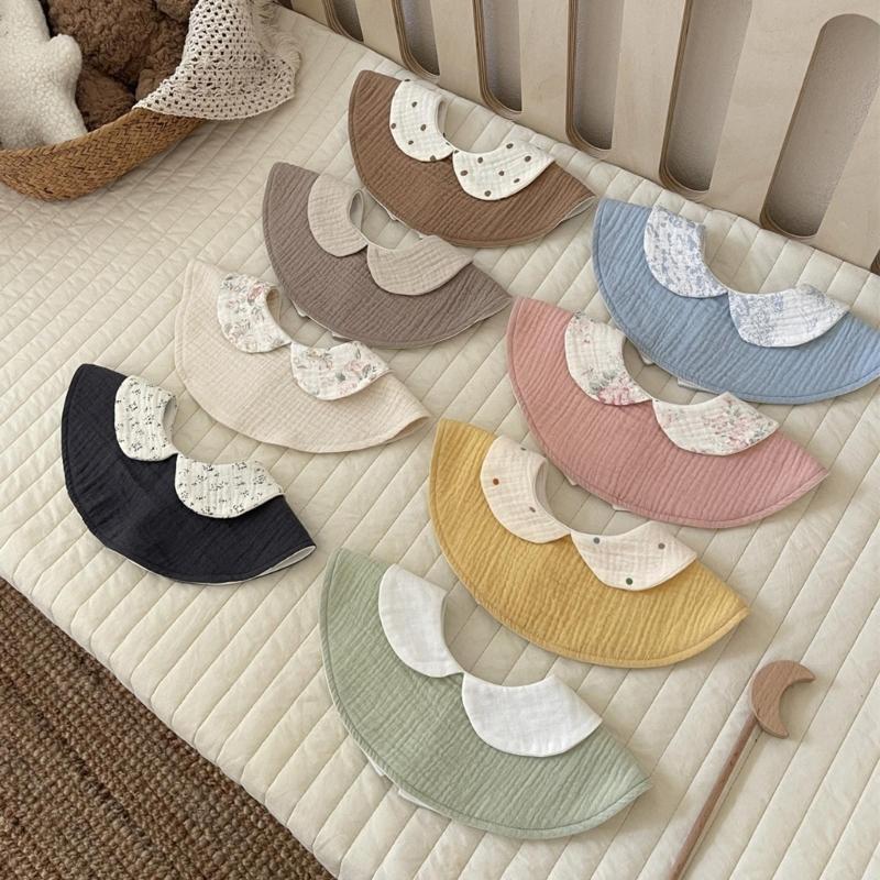 Baby Feeding Bib Drooling Apron Newborns Burp Cloths Strong Absorbent Toddler Bib with Collar Cotton Breathable Bib