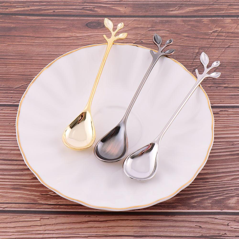 Kitchen Dining Bar Branch Shape Royal Style Mini Dessert Spoon Flatware Small Coffee Spoon Cutlery