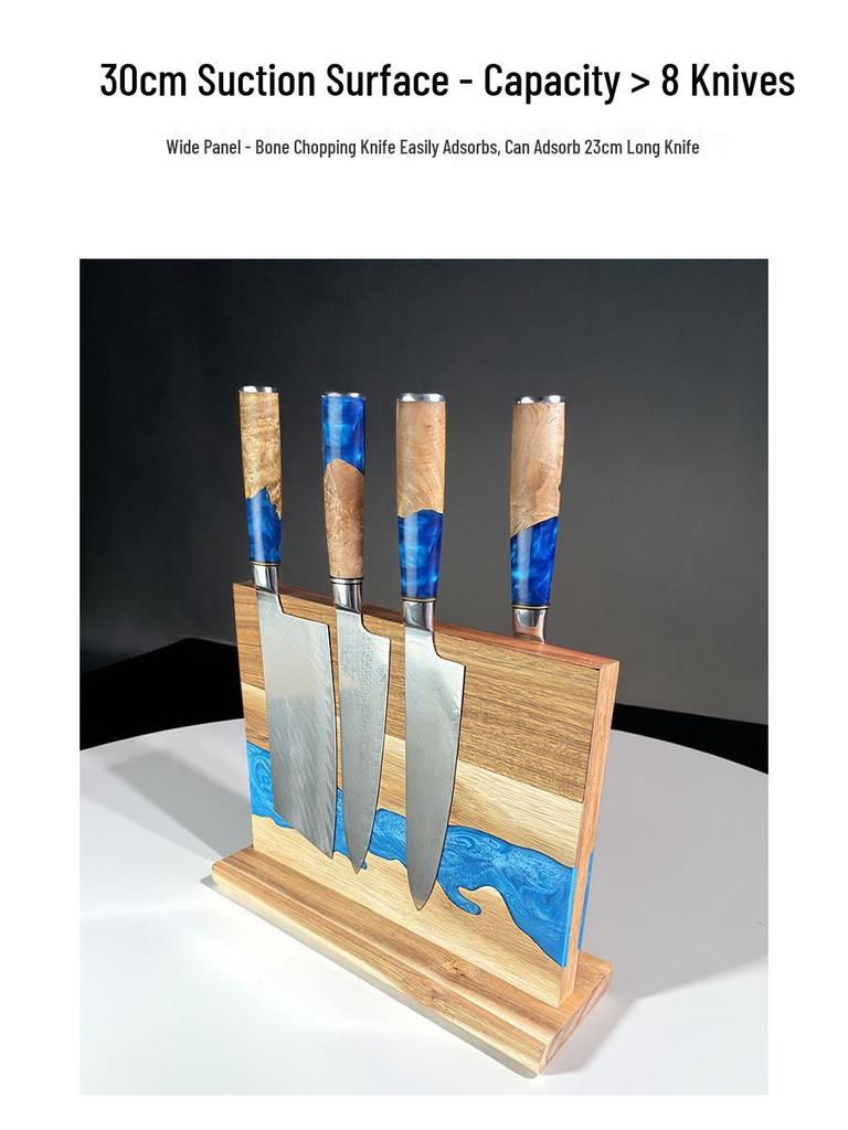 Double-Sided Magnetic Acacia Wood Knife Holder with Resin Mosaic