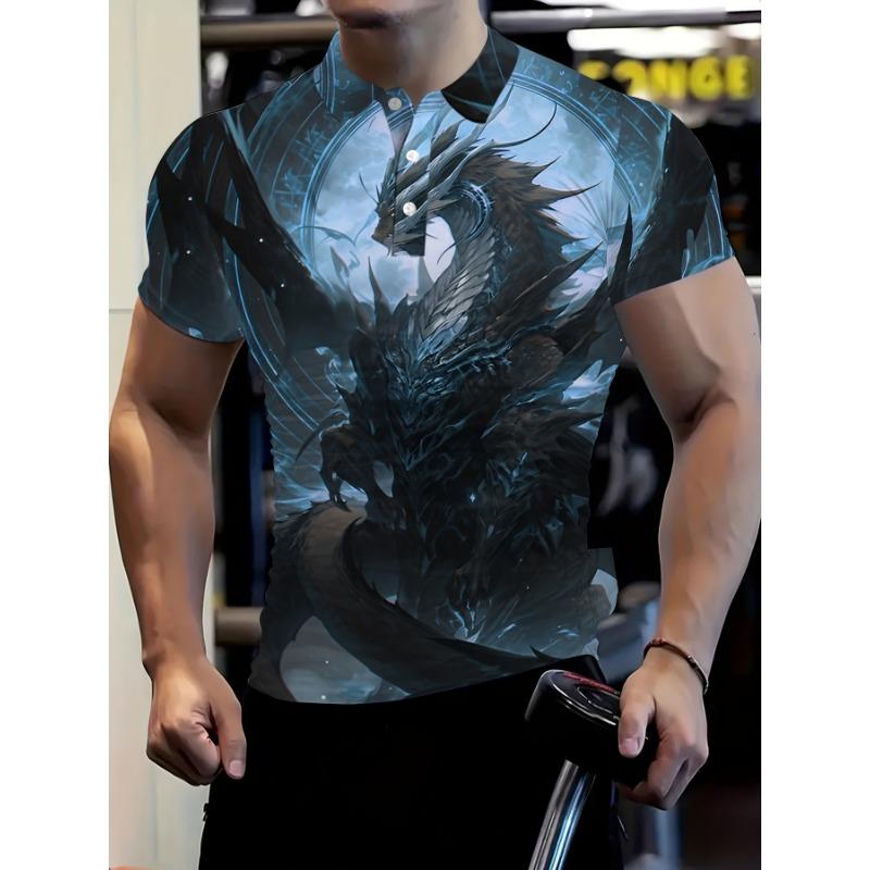 

Летняя новая мужская рубашка-поло с короткими рукавами и принтом в виде животных, с декором в виде пуговиц 6XL