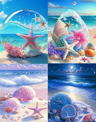 LEADINTOP 5D Diamond Art Square 4 Seashell and Diamond Painting Mosaic Popular Gift for Kids and Decorative DIY Craft 30x40cm Beads, Pieces, Starfish,