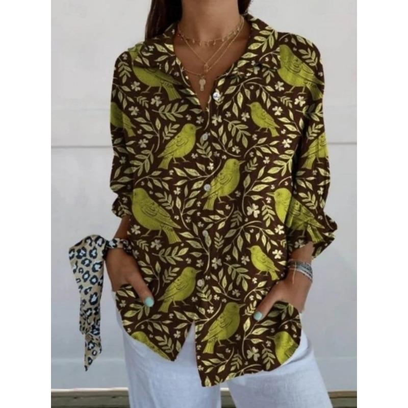 Fashionable Women's Floral Print Long-Sleeve Shirt Loose Fit Comfortable Breathable Long-Sleeve Shirt Casual Everyday Shirt