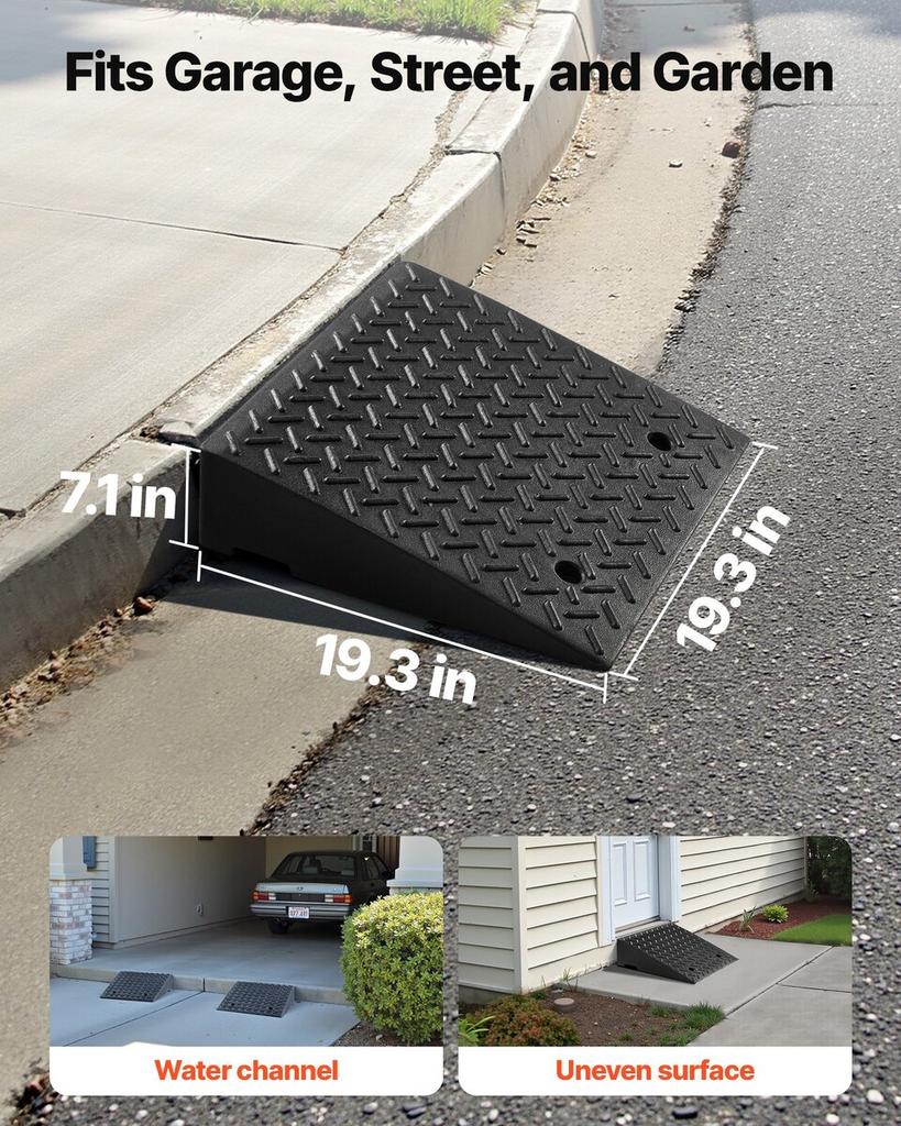 Driveway Curb Ramp, 3.175 Tons Load Capacity, 17.8 cm Rise Height Heavy Duty Curbside Bridge Ramp with Drainage Tank for Wheelchairs, Strollers,