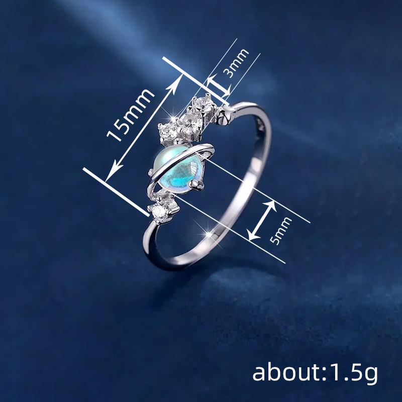 Cao Shi Geometric Planetary Ring: European & American Style, Moonstone-Inspired Design for Women