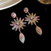 Inlaid Rhinestone Round Flower Fringed Earrings for Women Exaggerated Personality Drop Earring Luxury Designer Zircon