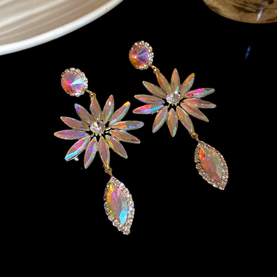 Inlaid Rhinestone Round Flower Fringed Earrings for Women Exaggerated Personality Drop Earring Luxury Designer Zircon