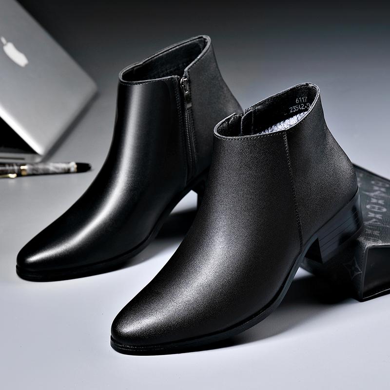 British Style High Top Men's Casual Boots Increase Height Chelsea Boots Classic Genuine Leather Ankle Boots Autumn Winter Botas