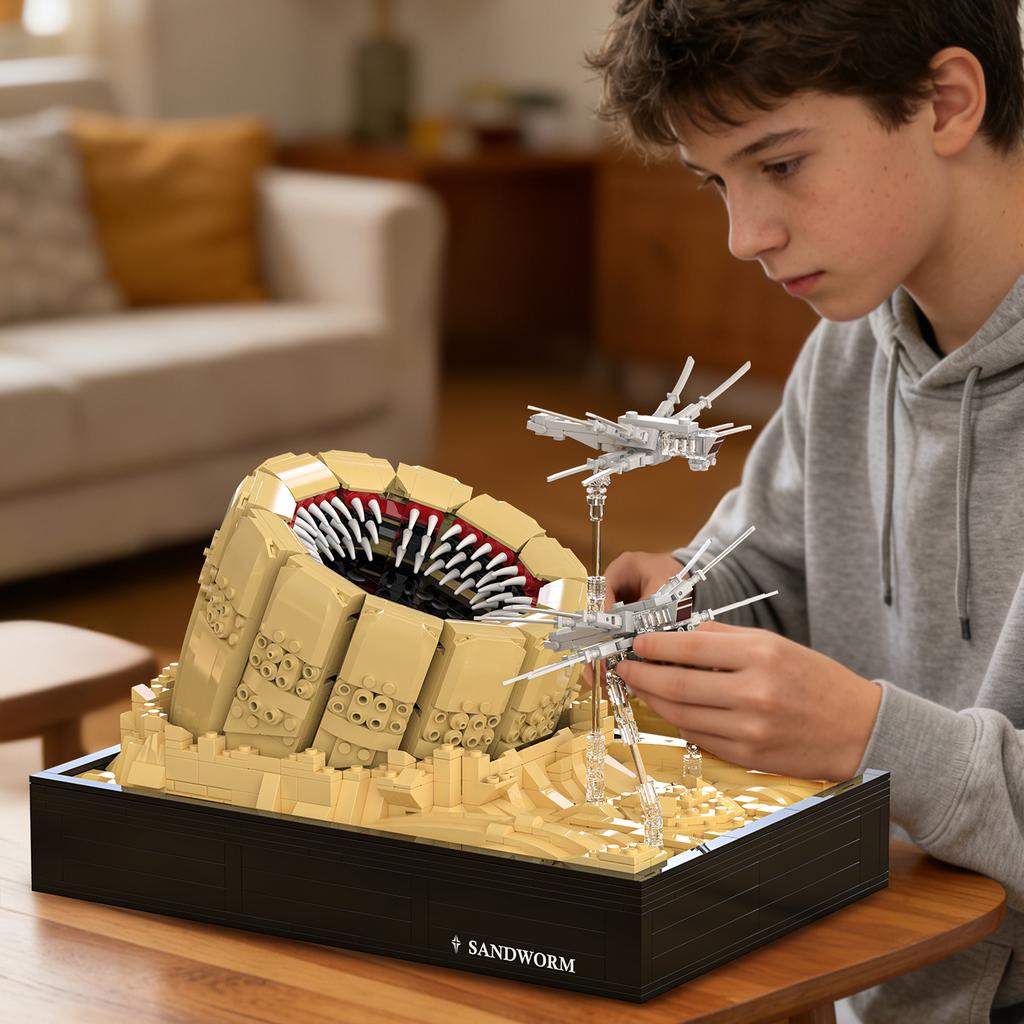 1488Pcs Sandworm Attack Model Building Kit Desert Landscape With Ornithopters Stem Educational Toy Home Decor Gift For Movie Fan