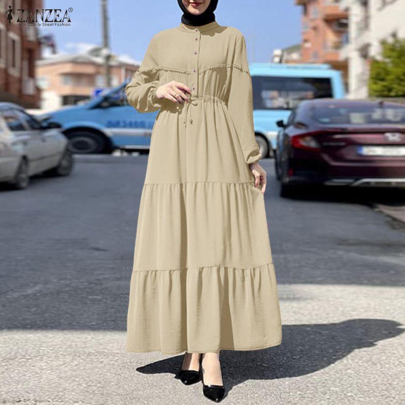 

ZANZEA Women Muslim Casual Round Neck Loose Long Sleeve Dress 2XL абрикосовий