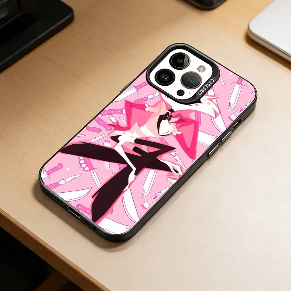 D-Hazbin Hotel Phone Case For iPhone 17,16,15,14,13,12,11 Plus,Pro Max,XS,Colored Silver Plated Inside Cover