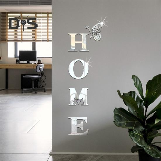 Mirror Home Letter Signs Acrylic Wall Stickers Letters Reflective Wall Decals for Living Room Bedroom Kitchen