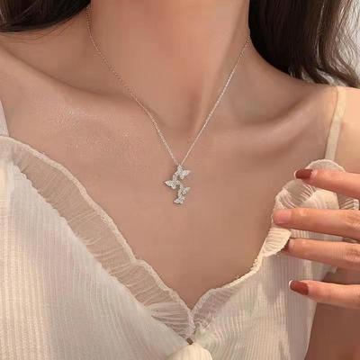 Butterfly Pendant Necklace Elegant Crystal Fashion Clavicle Chain Women Jewelry Gift for Valentine Holiday