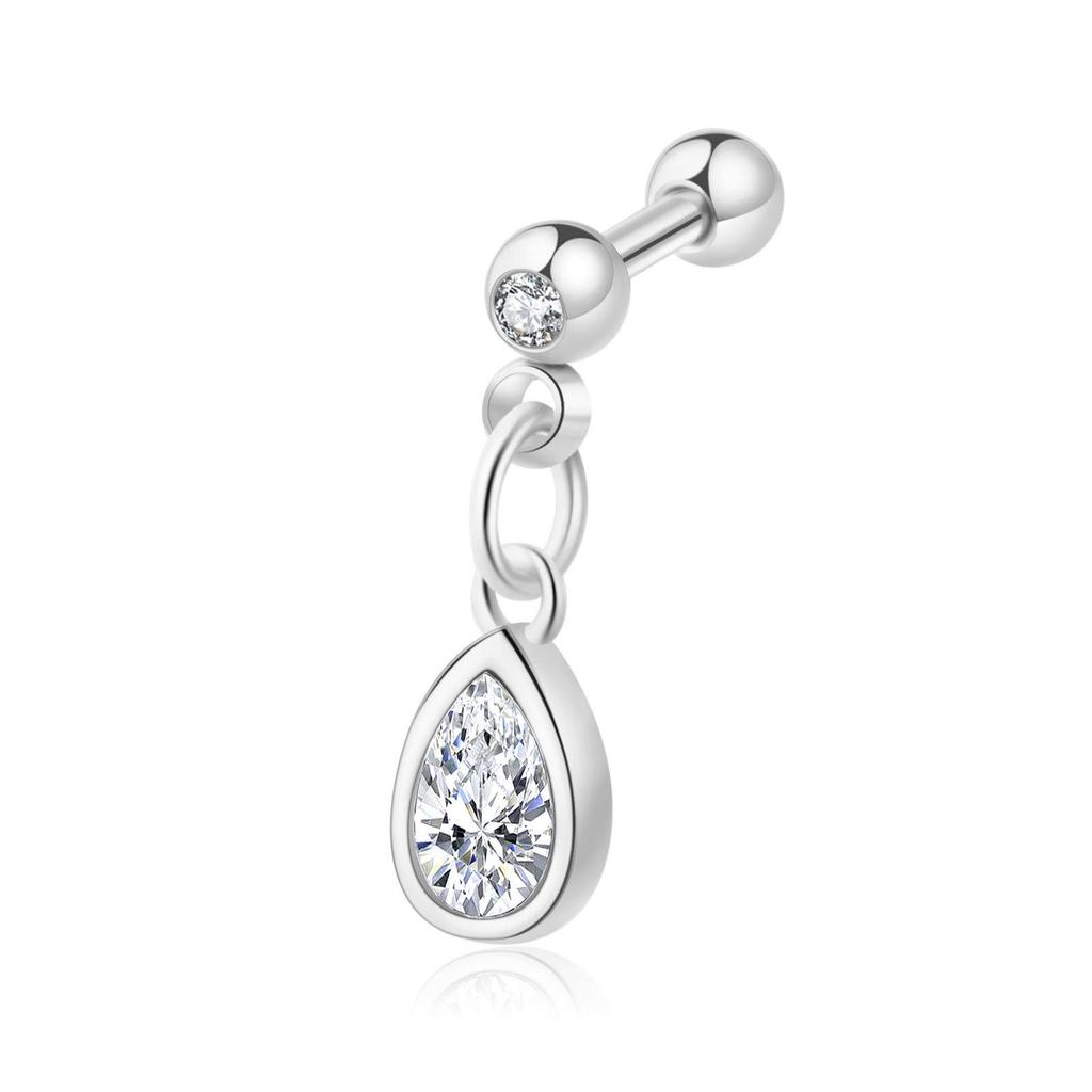 Zircon Stainless Steel Cartilage Stud Earrings - European & American Style