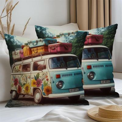 Kleurrijke Camper Kussenhoes 45X45cm Decoratieve Kussenhoes Voor Bank Vierkante Kussenhoes Geschikt Voor Huis Slaapkamer Auto